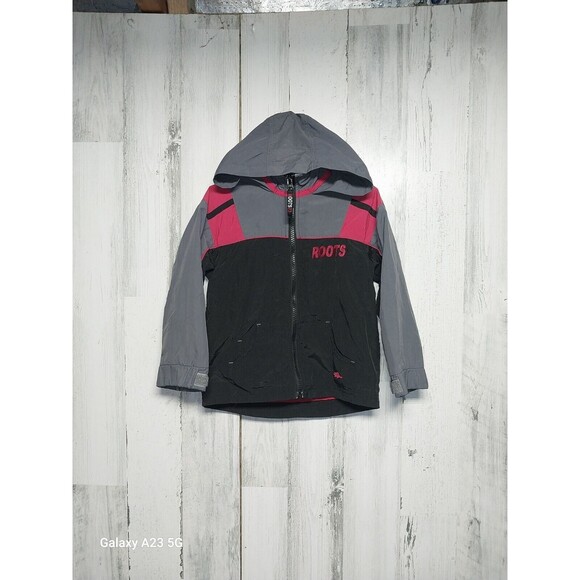 Boys 3T Roots Jacket Hideable Hood Gray Red - Picture 1 of 8